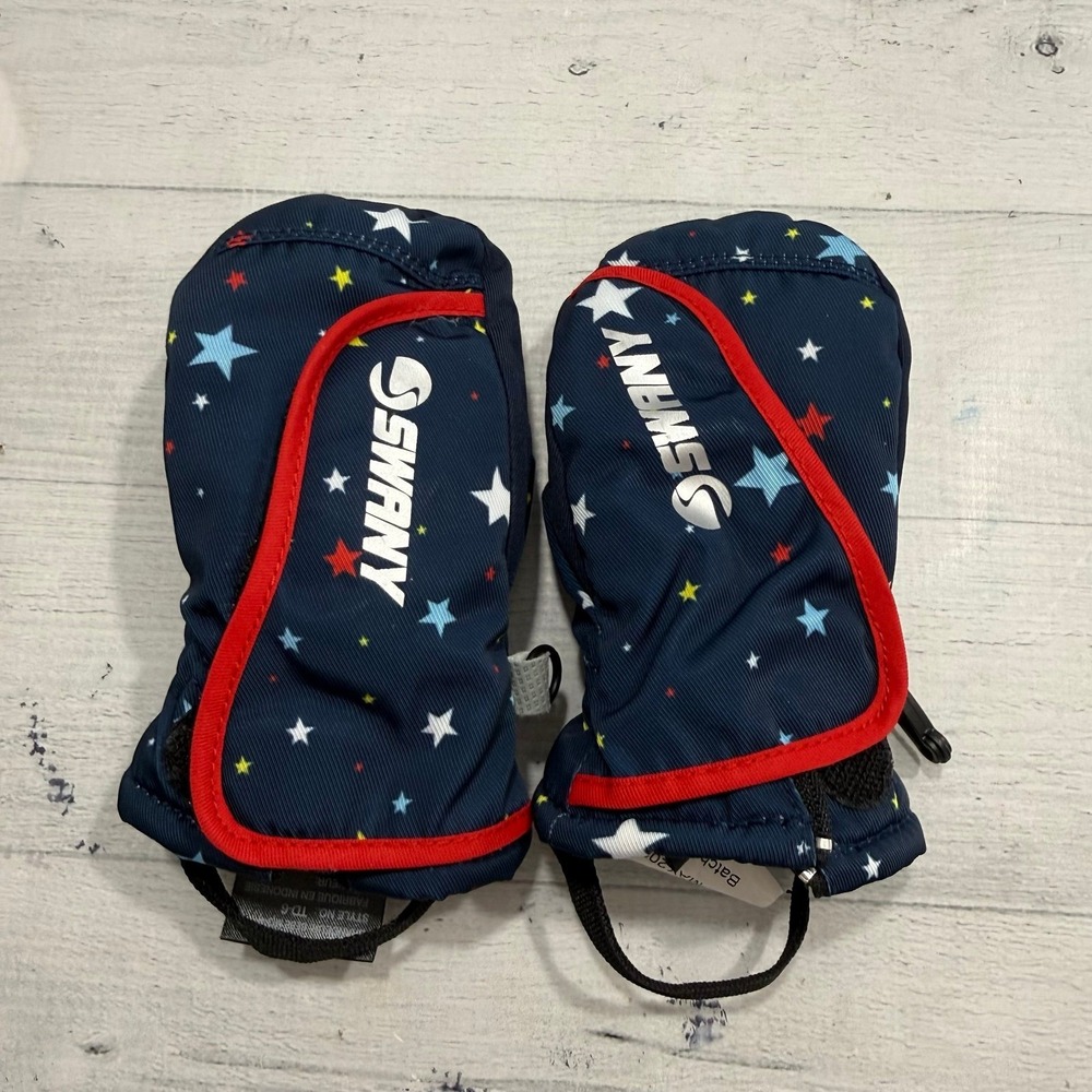 Swany‎ toddlers unisex snow mittens Tots size 3/4 navy blue with stars